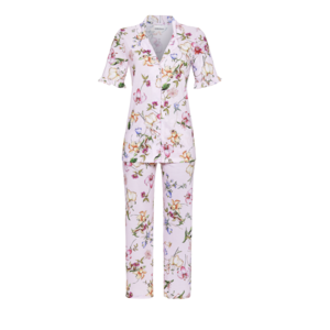 Ringella Doorknoop Pyjama met korte mouw en 7/8 broek, bloemdessin roze