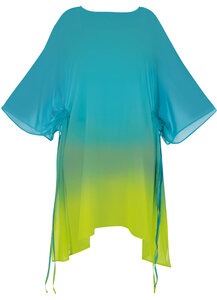 Sunflair Poncho in elkaar overlopende kleuren turquoise/geel