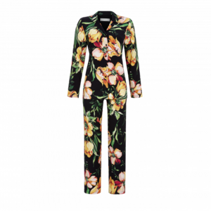 Ringella Doorknoop pyjama zwart met grote bloemen