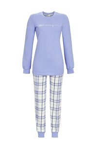 Pyjama lichtblauw, geruiten broek