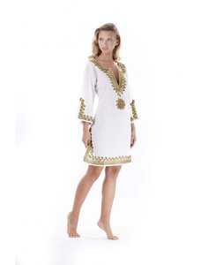 Iconique Opulence  Kim Kaftan Wit met goud-band borduursel